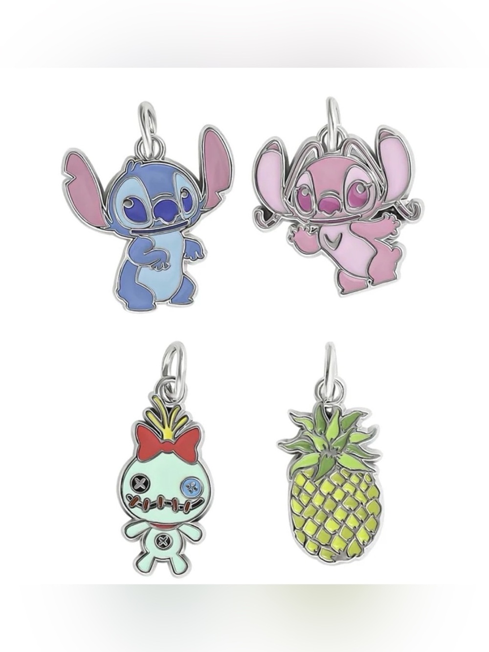 Cute Enamel Character Charm Pack - Blue & Pink Stitch, Pineapple & Doll